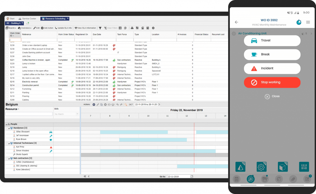 Work scheduler and work status screenshot