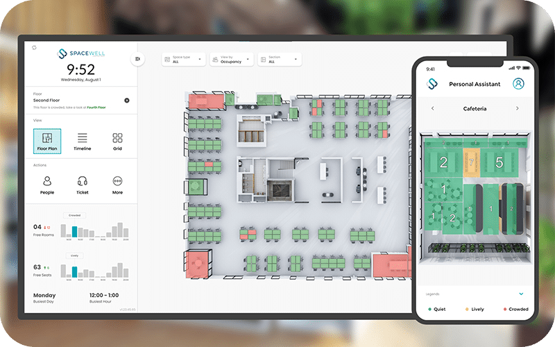 Screenshots van realtime drukte-indicatoren op mobiele apparaten