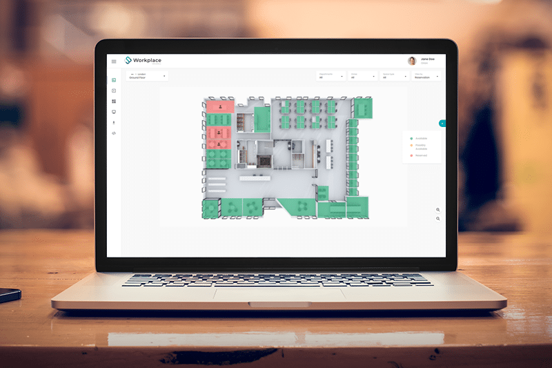 Laptop met screenshot van de plattegrond van de werkplek