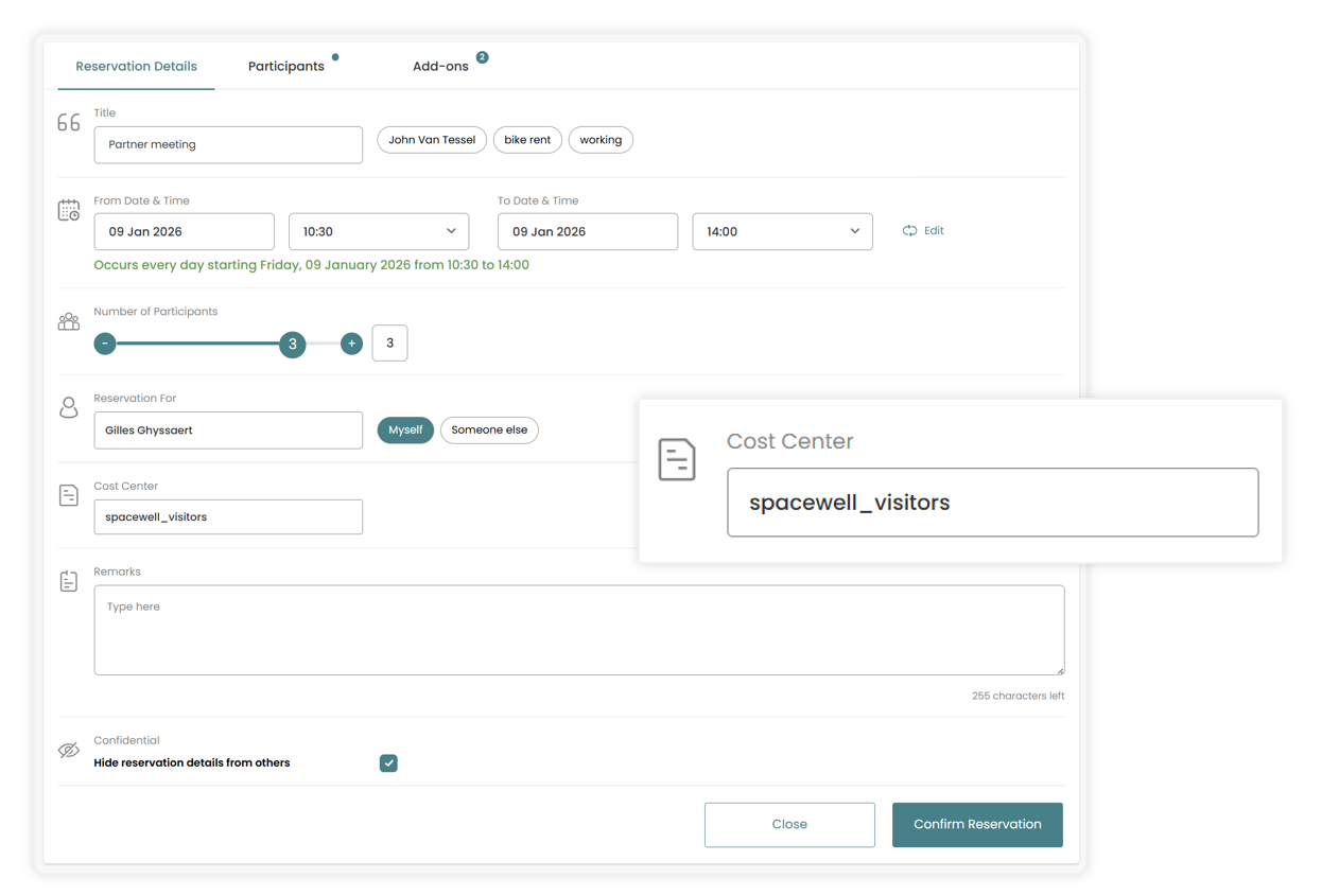 Kostenplaatsallocatie voor alle werkplekreserveringen