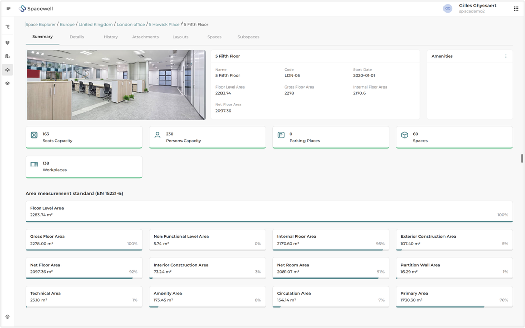 EN-15221-6 visualisation for space managers in Spacewell Workplace