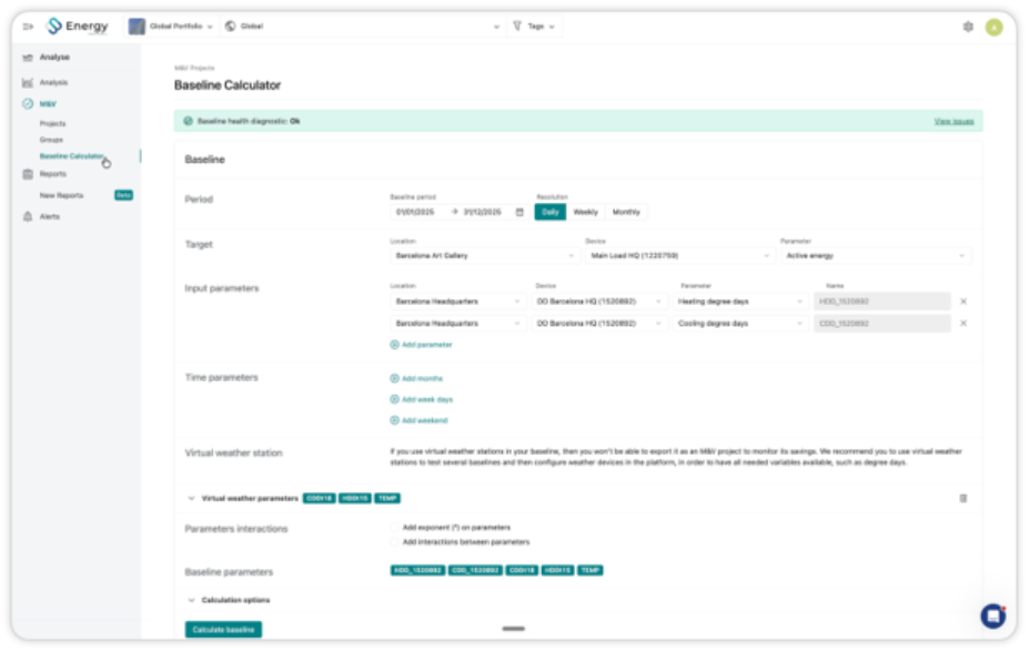Baseline calculator in Spacewell Energy